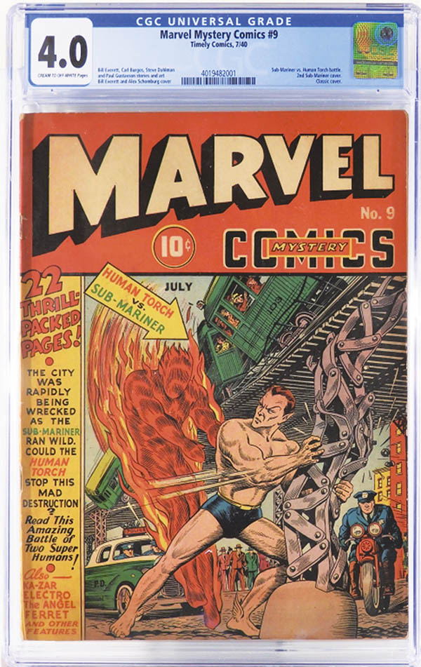 Antiques and Auction News Article: Marvel Mystery Comics #9, Ranked #33 On Overstreet's Top 100 Golden Age Comics List, Graded CGC 4.0, Sells For $40,000 